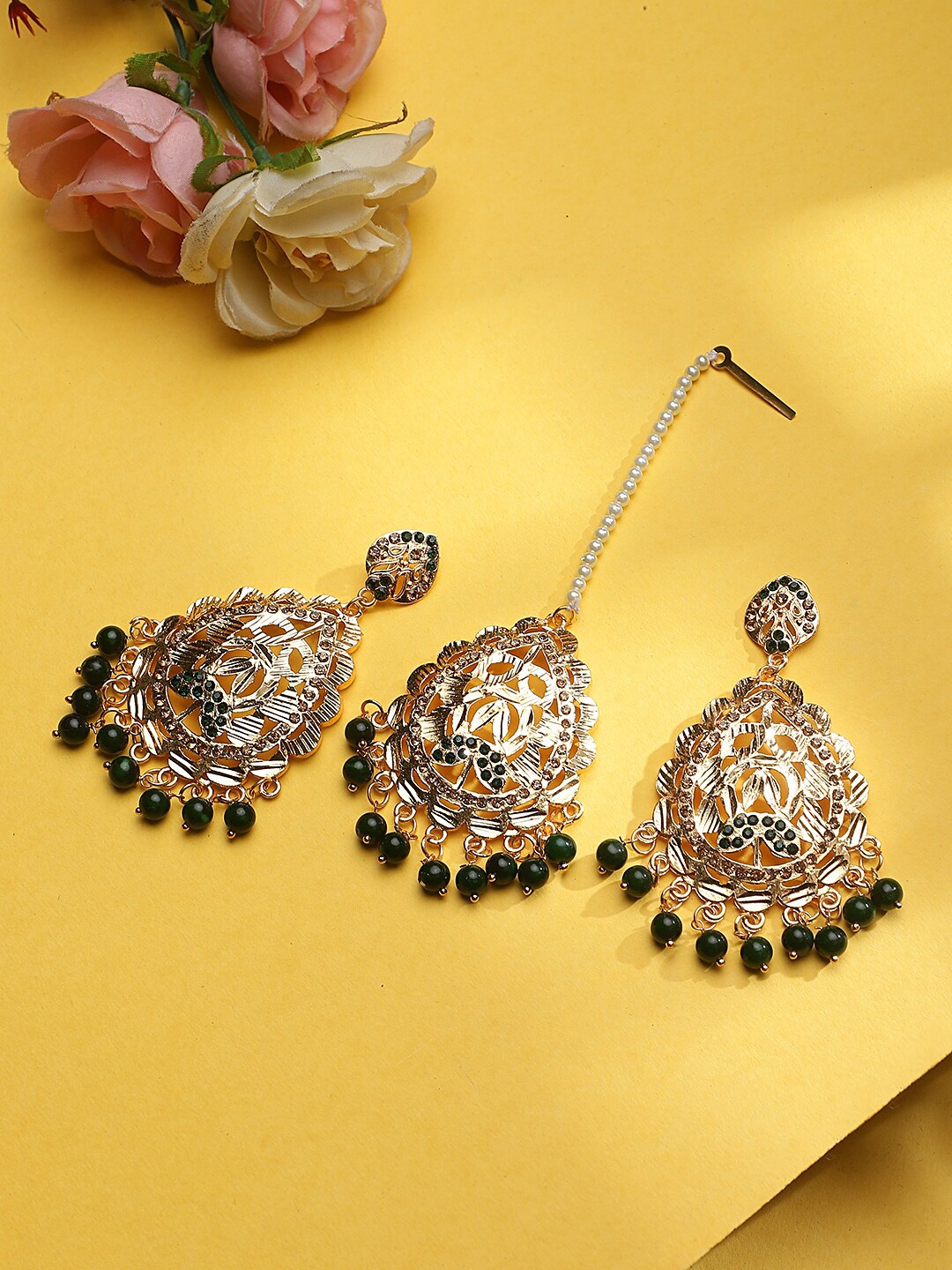 

STEORRA JEWELS Green Contemporary Drop Earrings