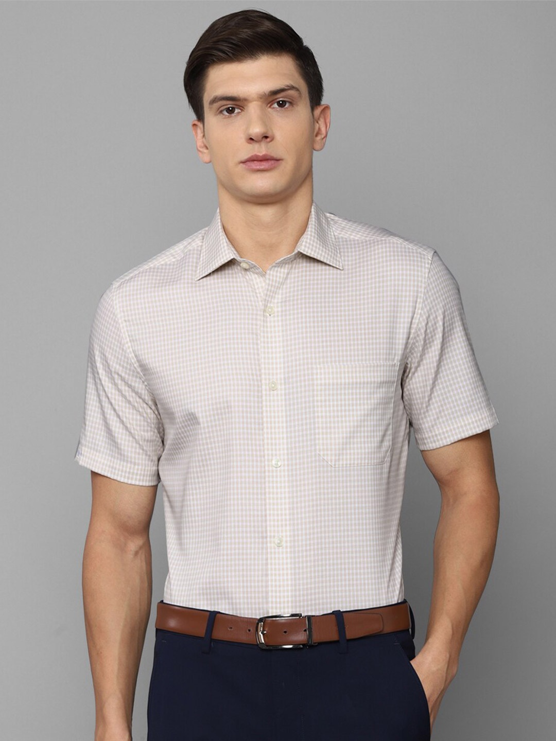 

Louis Philippe Men Beige Grid Tattersall Checks Checked Formal Shirt