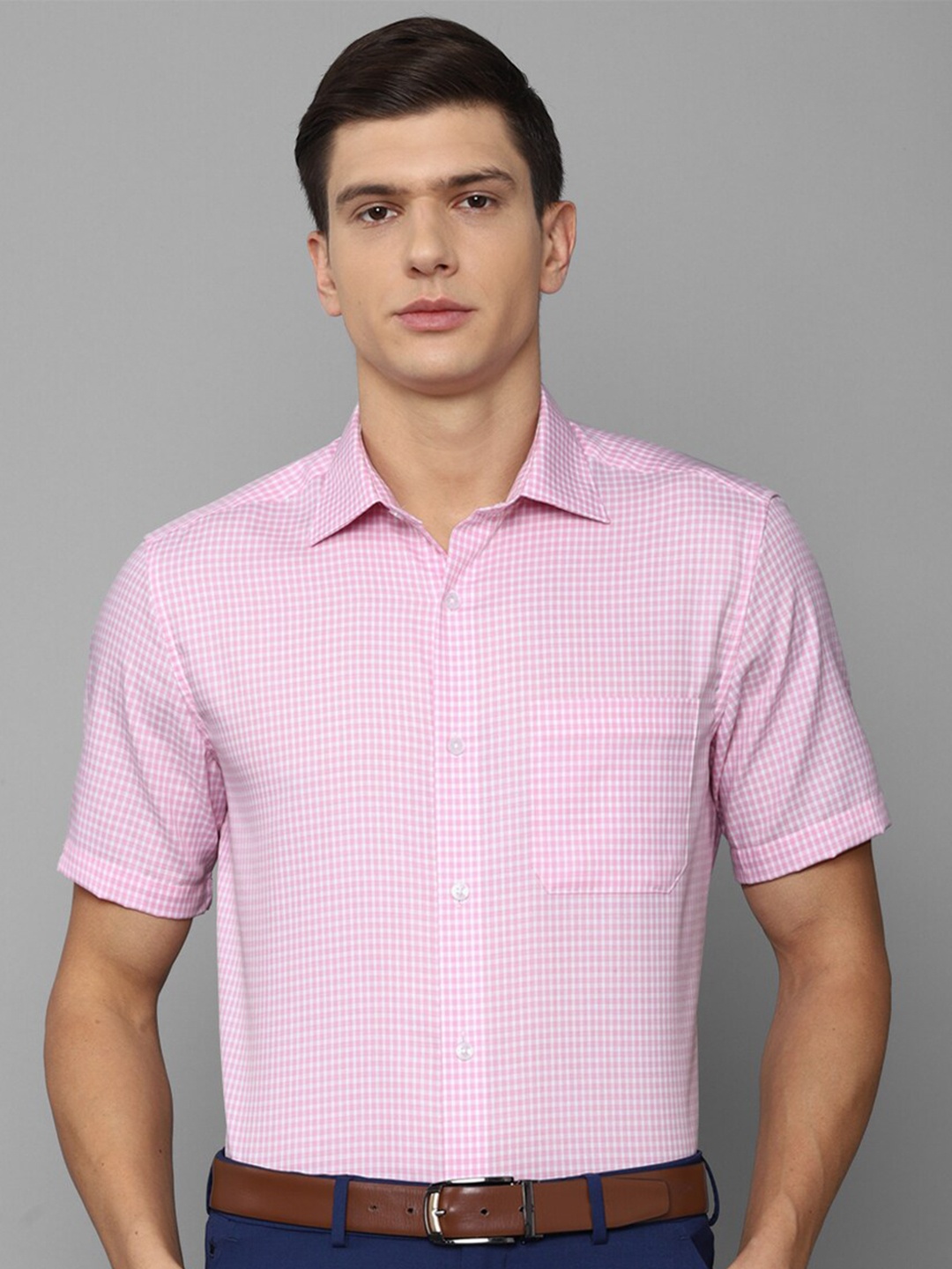 

Louis Philippe Men Pink Grid Tattersall Checks Checked Formal Shirt
