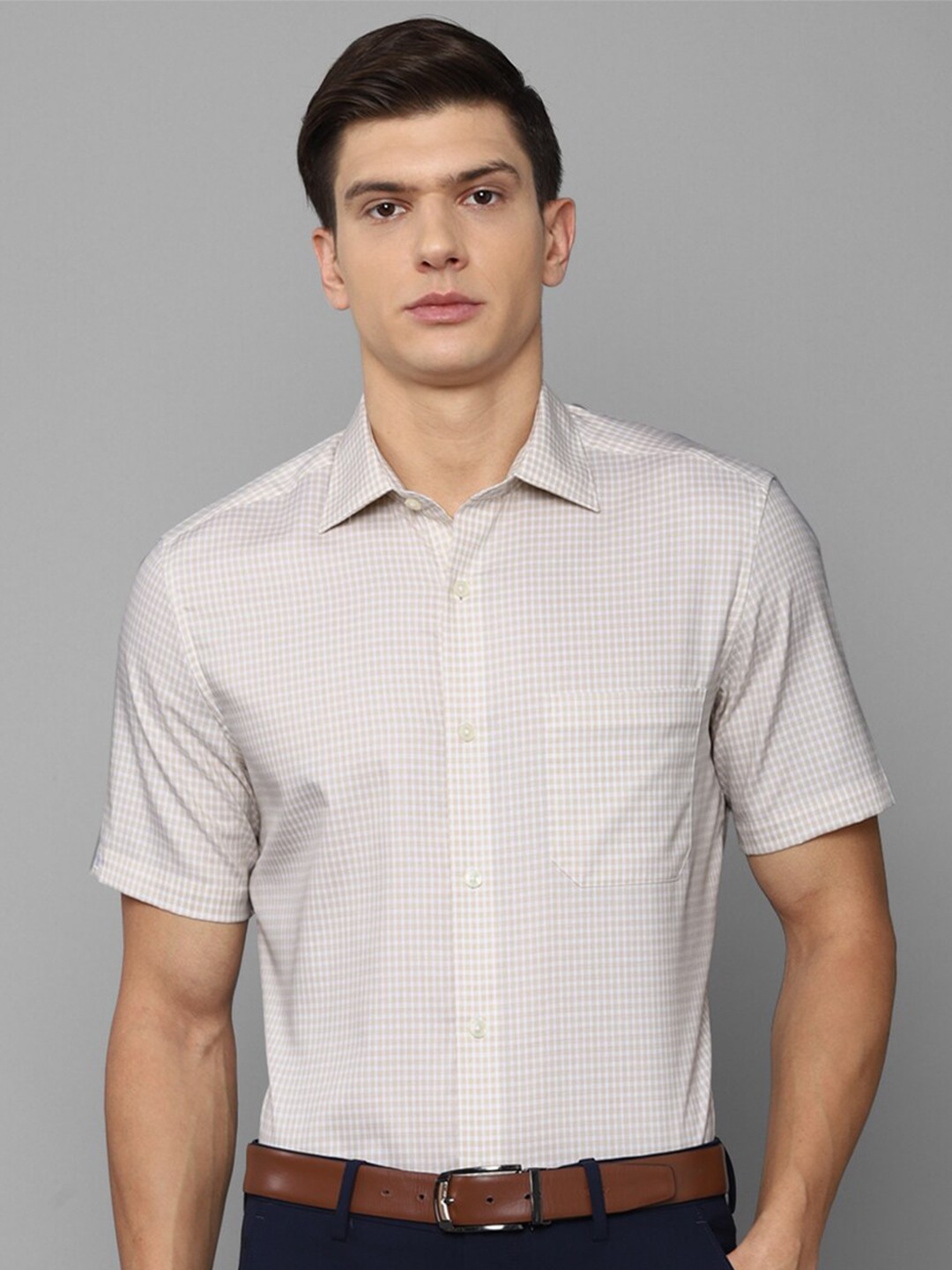 

Louis Philippe Men Beige Grid Tattersall Checks Checked Formal Shirt