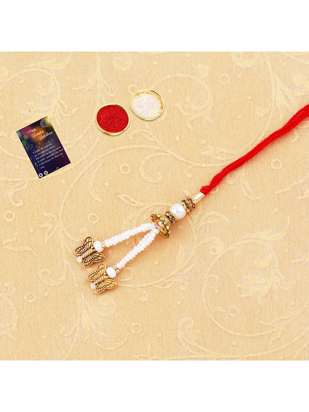 

Silver Shine Red & Gold-Toned Stone-Studded Rakhi