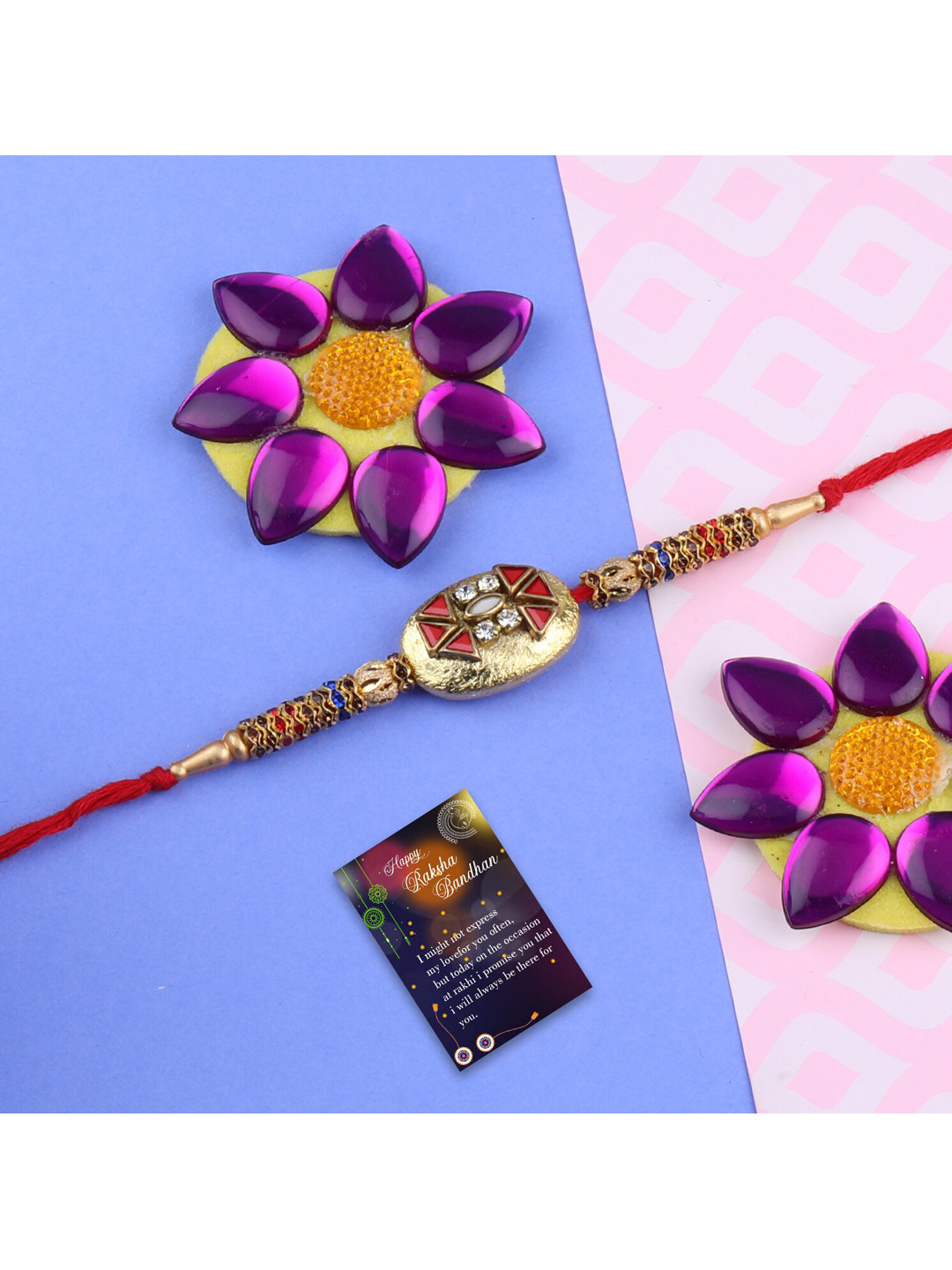 

Silver Shine Rakhi With Greeting Card, Red