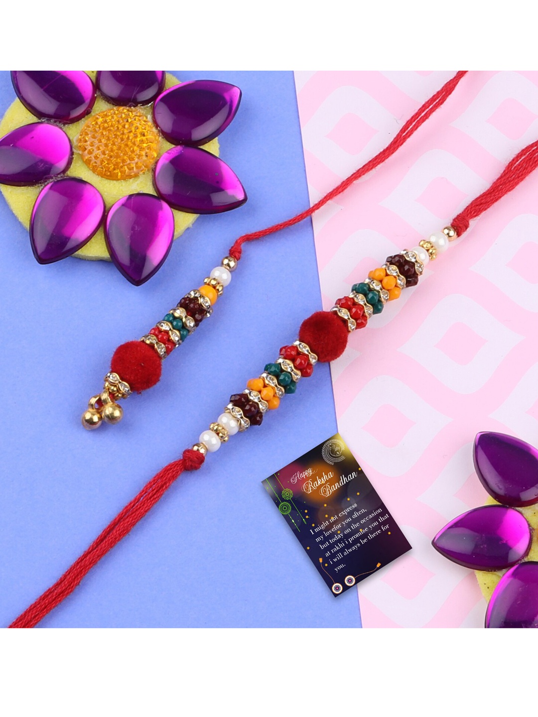 

Silver Shine Rakhi With Roli chawal Greeting Card, Red