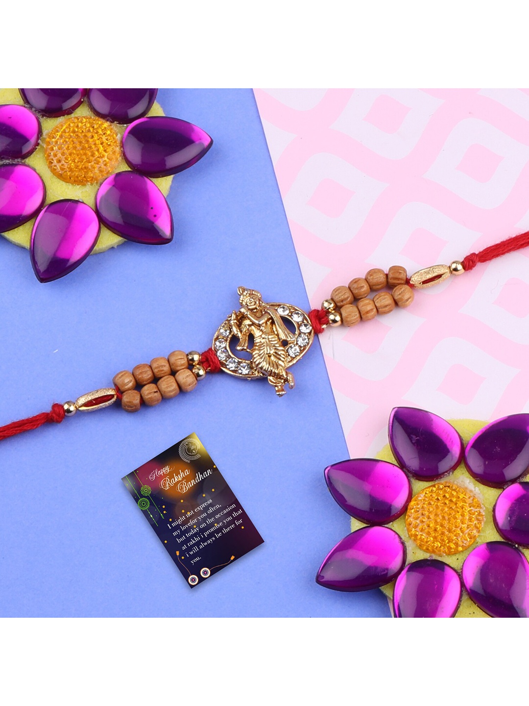 

Silver Shine Unisex Rakhi With Roli Chawal Greeting Card, Red