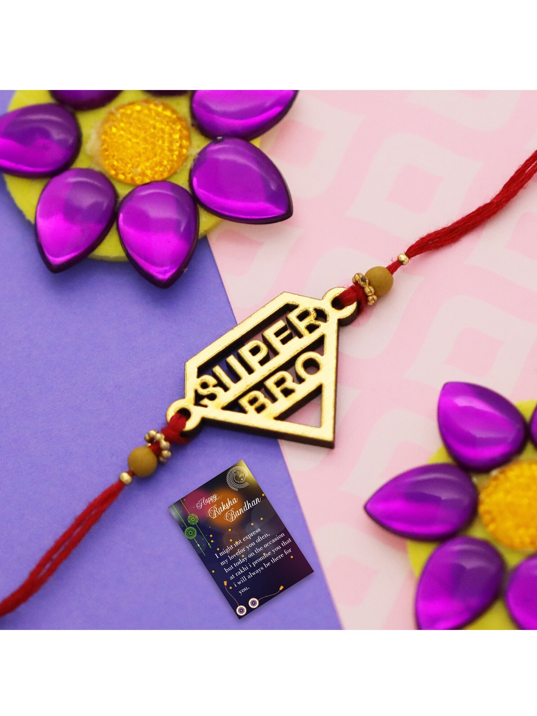 

Silver Shine Men Rakhi With Roli Chawal Greeting Card, Red