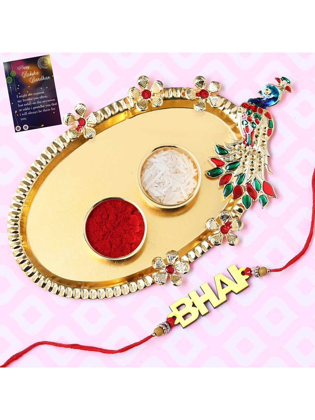 

Silver Shine Men Beaded Rakhi Gift Set, Gold