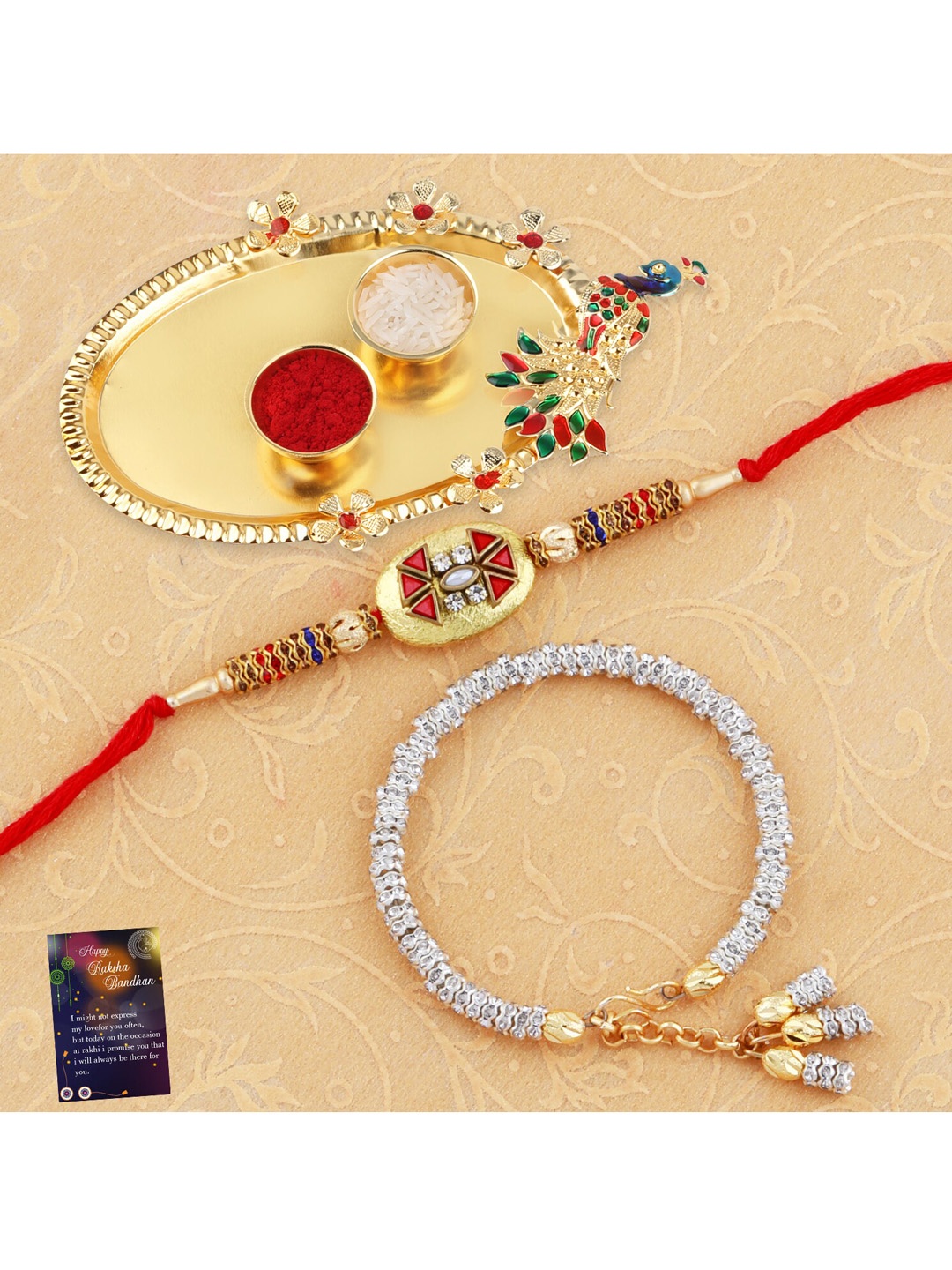 

Silver Shine Gold-Toned Pack of 2 Rakhi Set