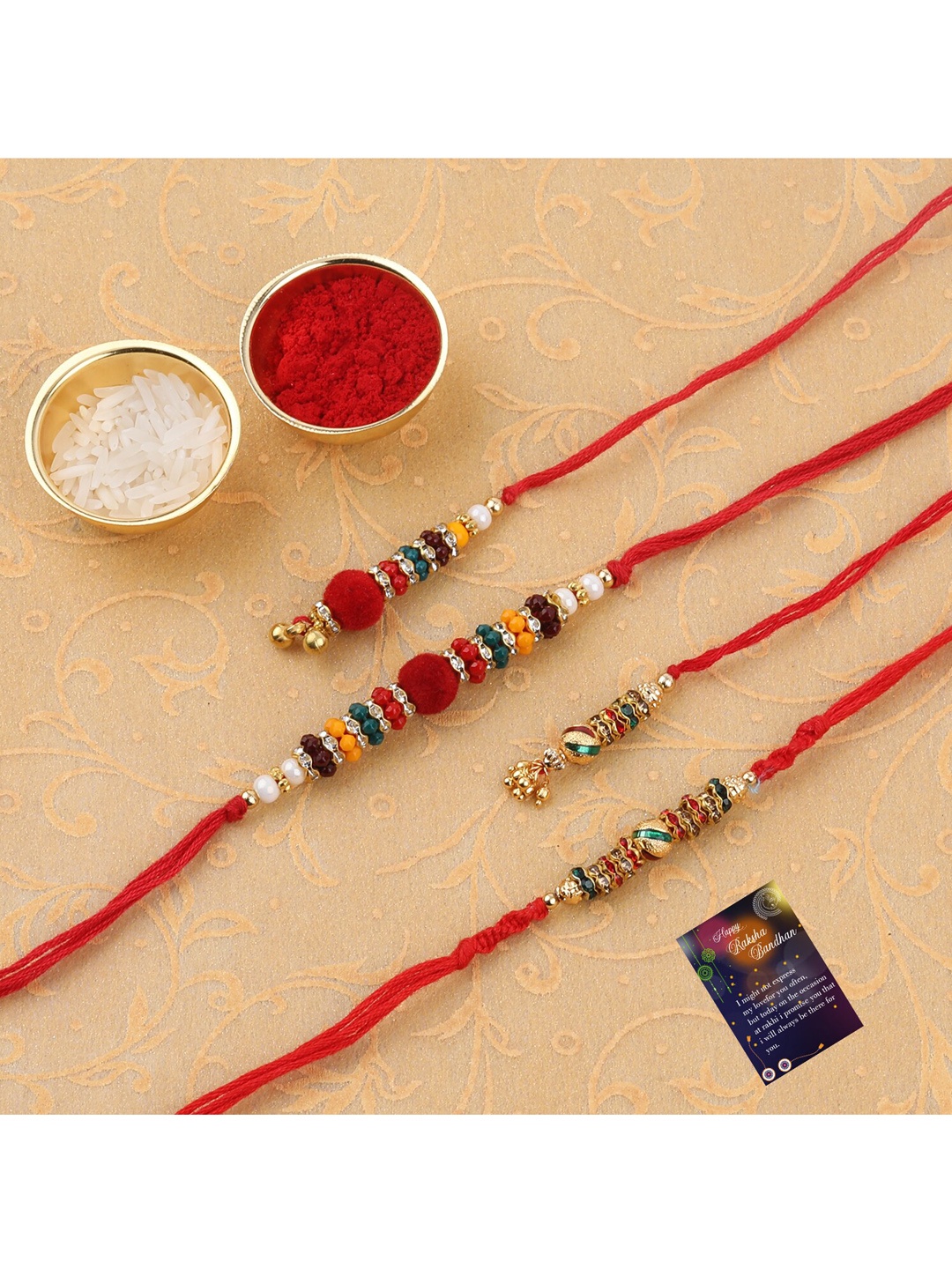

Silver Shine Red 2 Rakhi With Roli Chawal Greeting Card