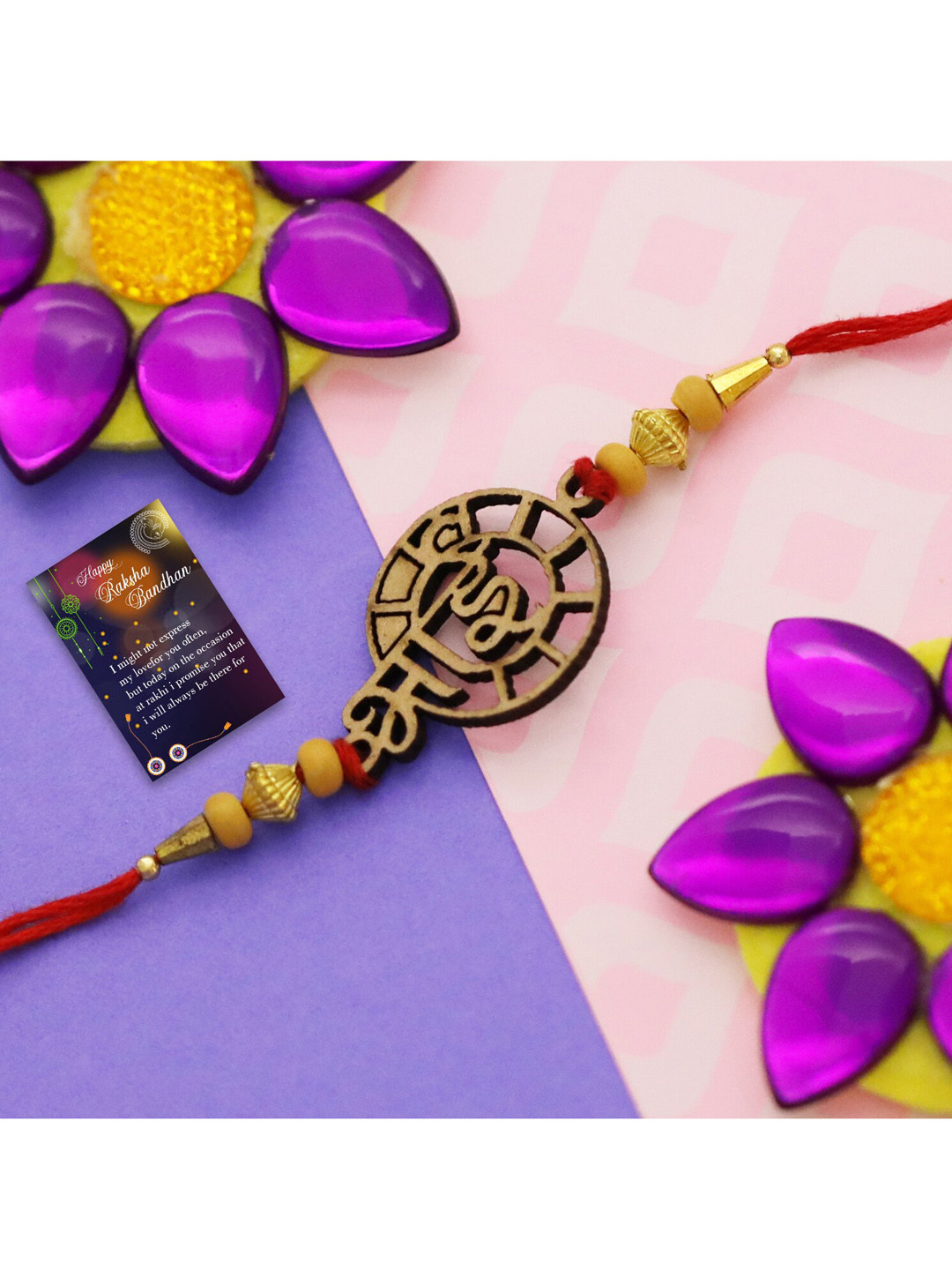 

Silver Shine Red & Gold-Toned 1 Rakhi With Roli Chawal Greeting Card