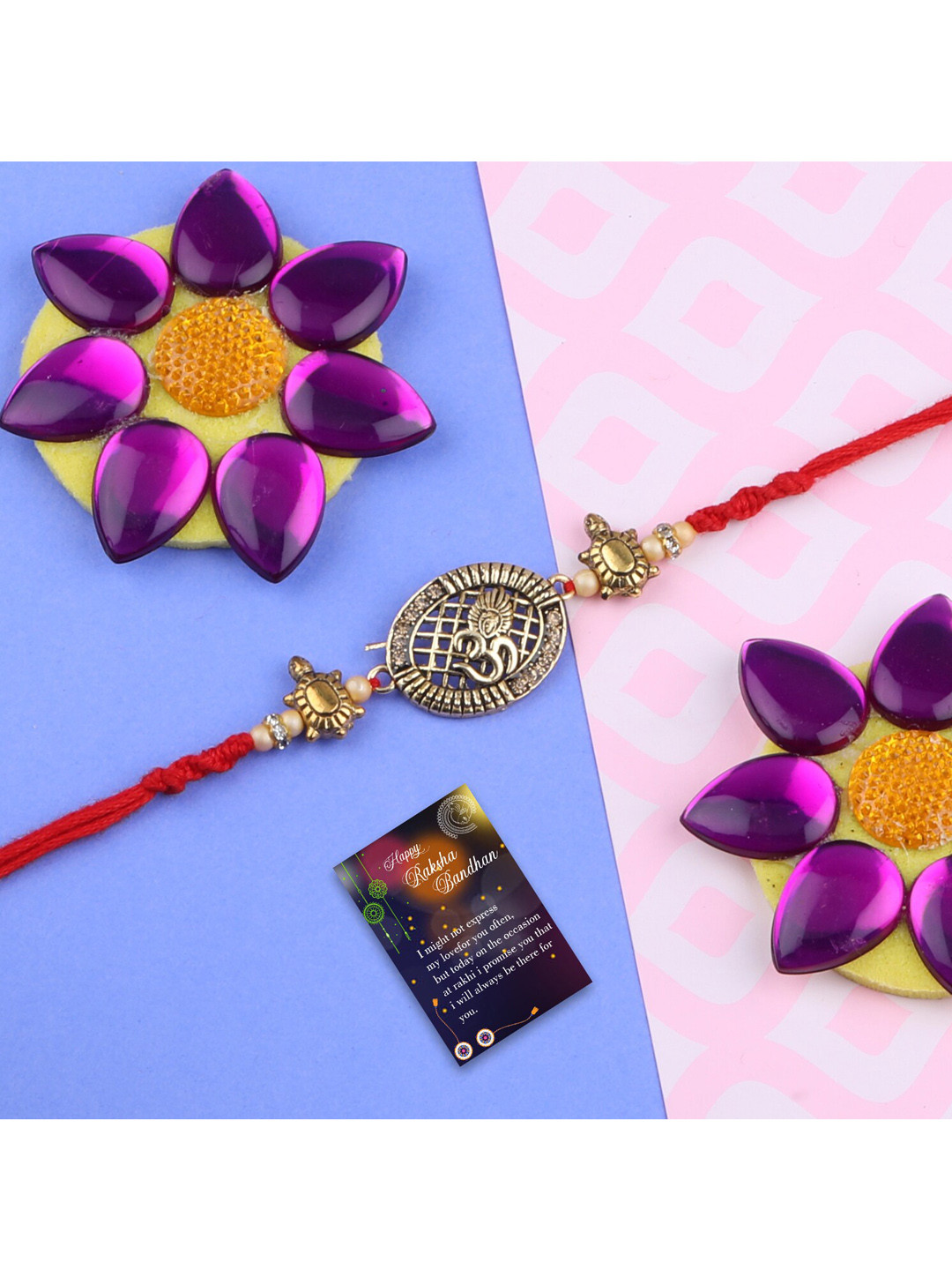 

Silver Shine Rakhi With Roli Chawal Greeting Card, Gold