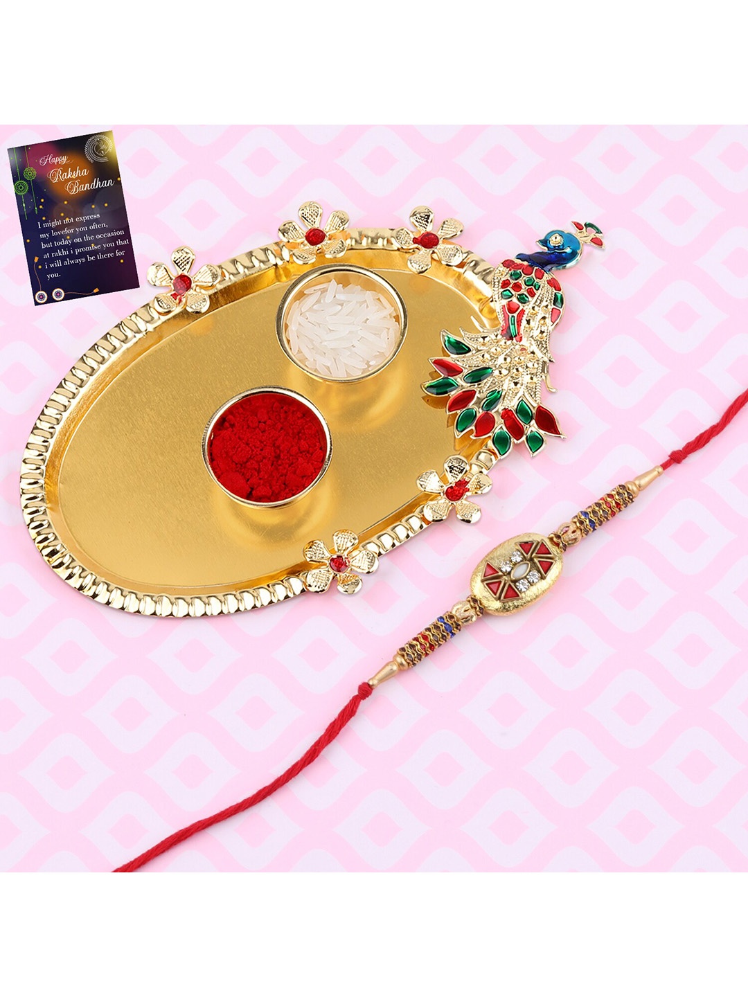 

Silver Shine 3 Pieces Multicolored Beaded Rakhi Combo Set, Multi