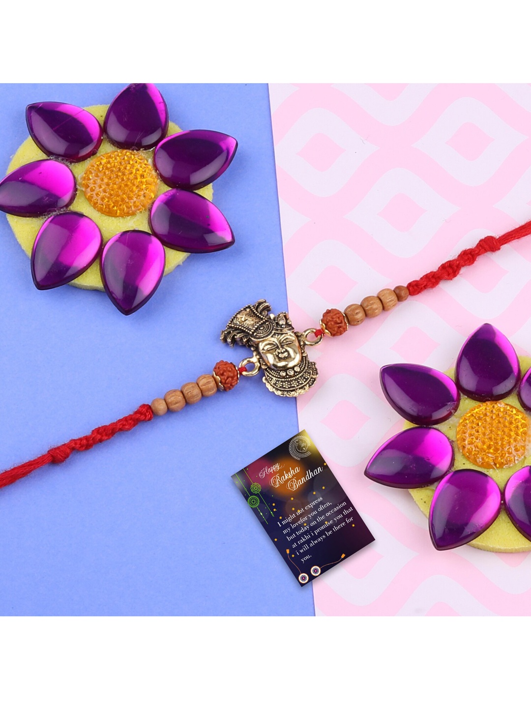 

Silver Shine Rakhi With Roli Chawal & Greeting Card, Red