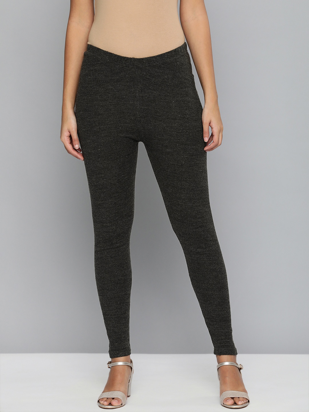 

HERE&NOW Women Charcoal Grey Solid Leggings