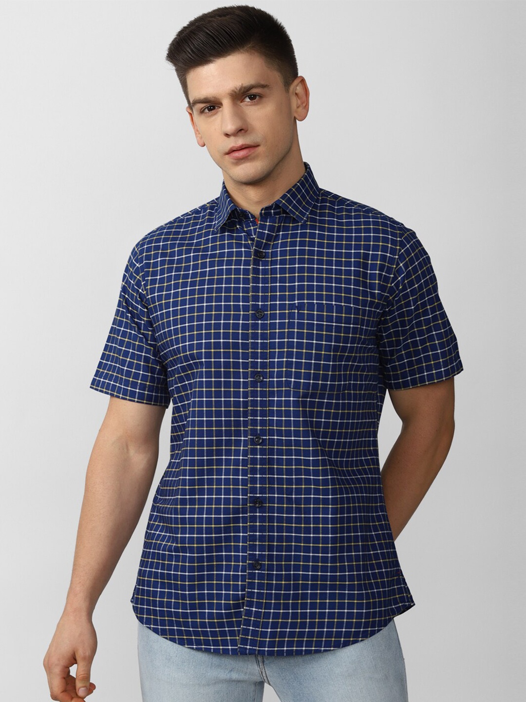 

Van Heusen Sport Men Blue Slim Fit Grid Tattersall Checks Checked Casual Shirt