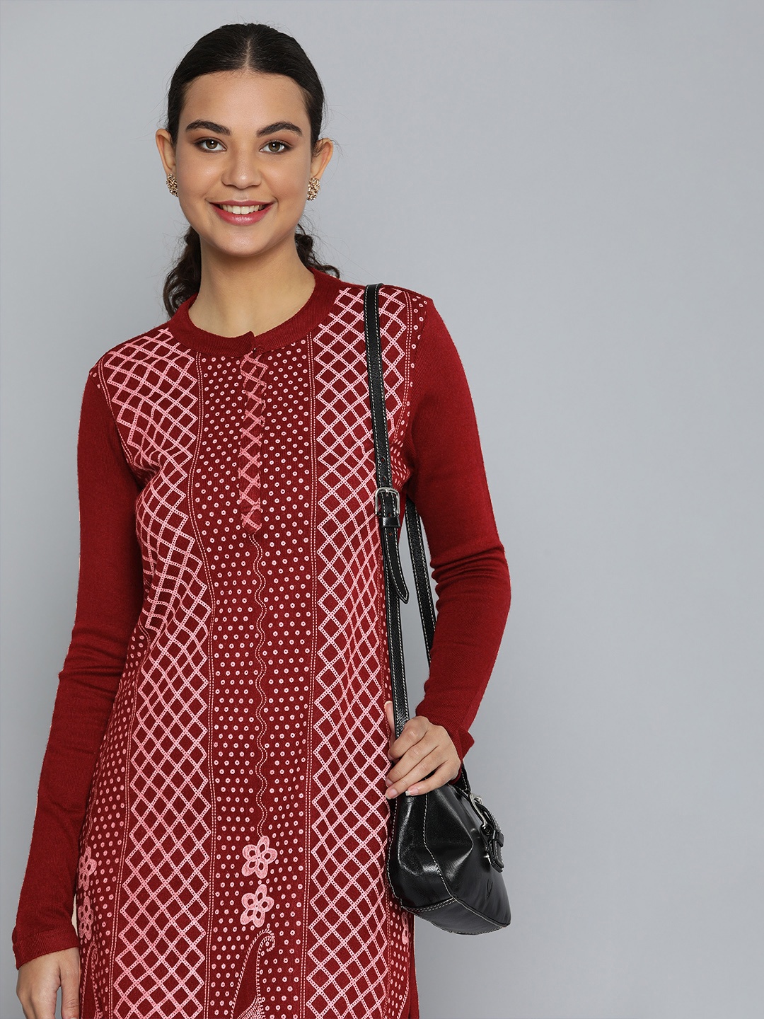 

HERE&NOW Women Red Ethnic Motifs Printed Kurta with Trousers