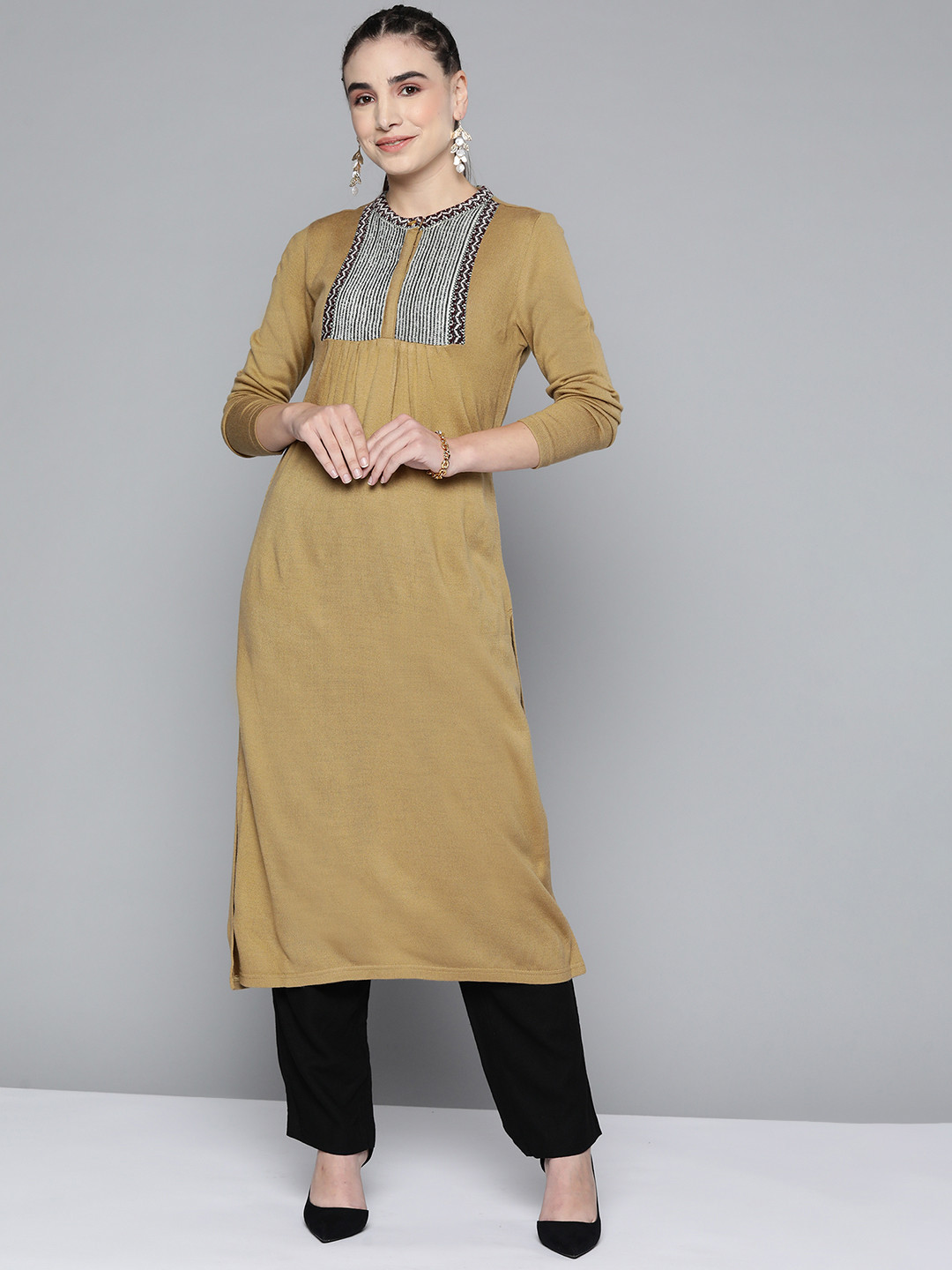 

HERE&NOW Women Brown Striped Kurta