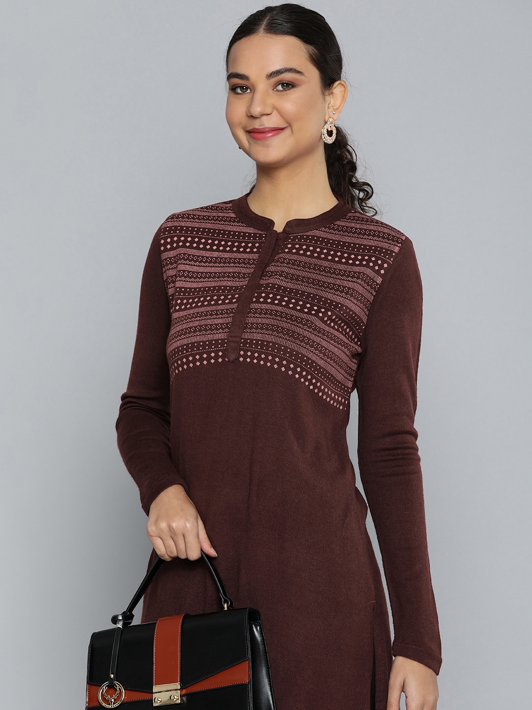 

HERE&NOW Women Maroon Printed Acrylic Winter Kurta