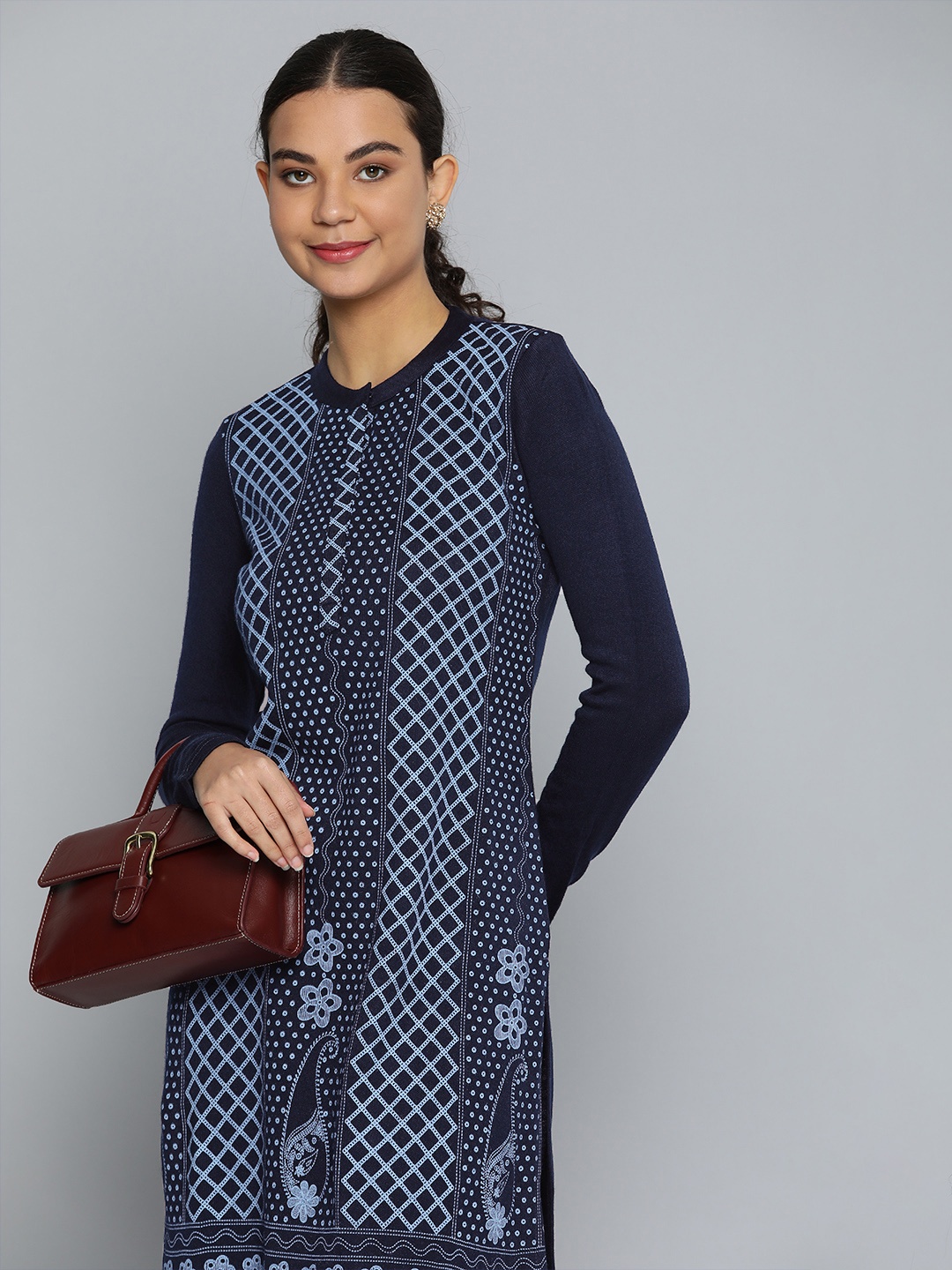 

HERE&NOW Women Navy Blue Ethnic Motifs Printed Kurta with Trousers