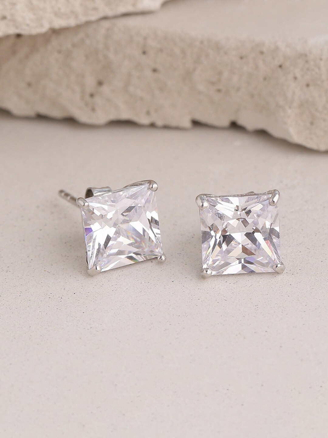 

ADORN by Nikita Ladiwala Silver-Toned Square Studs Earrings