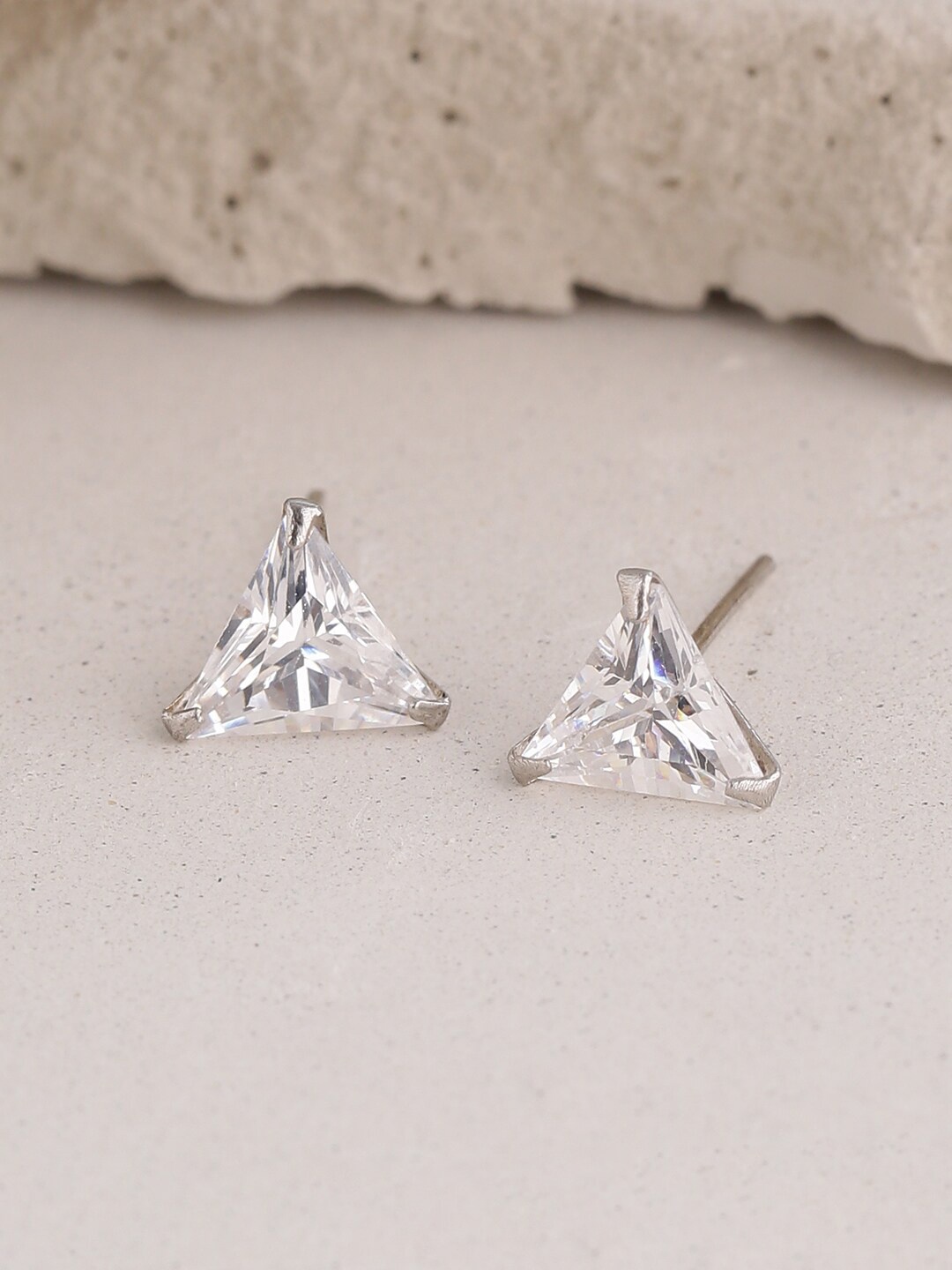 

ADORN by Nikita Ladiwala Silver-Toned Triangular Studs Earrings