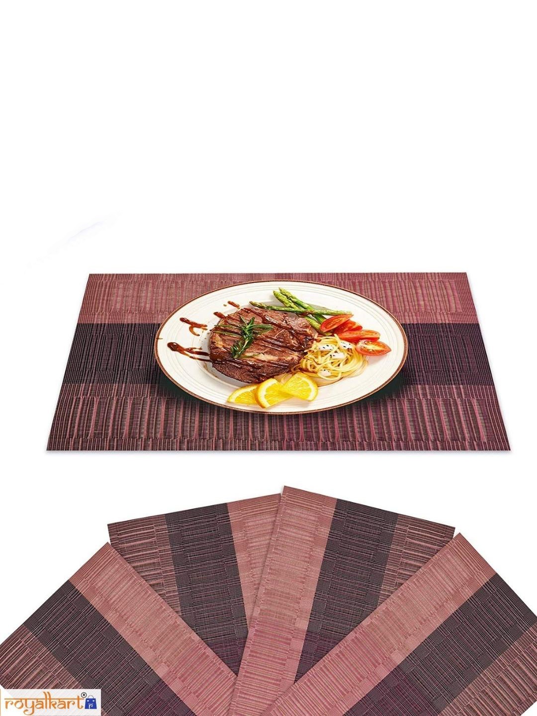 

royalkart Set Of 6 Striped Printed Silk Table Placemats, Pink