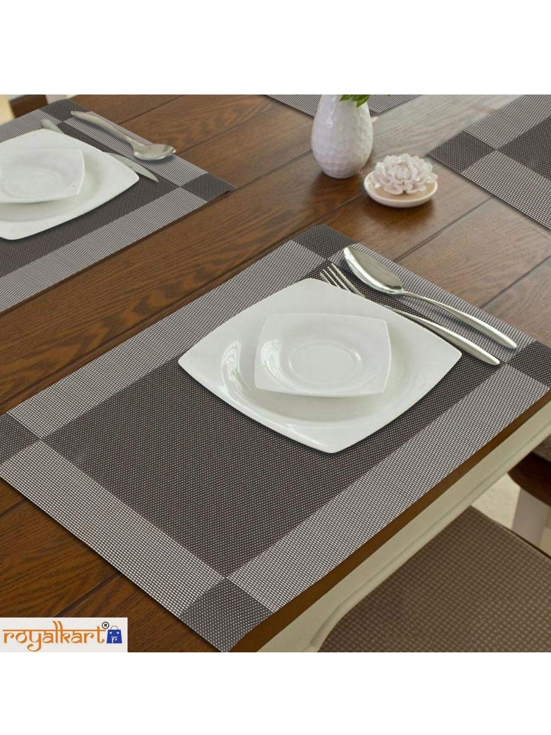 

royalkart Set Of 6 Striped Table Placements, Grey