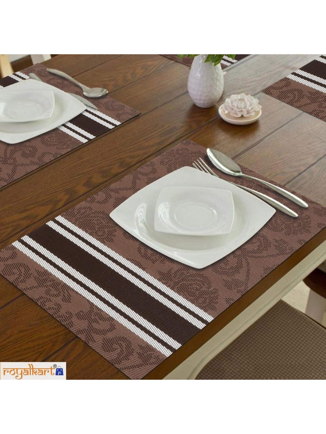 

royalkart Set of 6 Brown Printed Silk Table Placemats