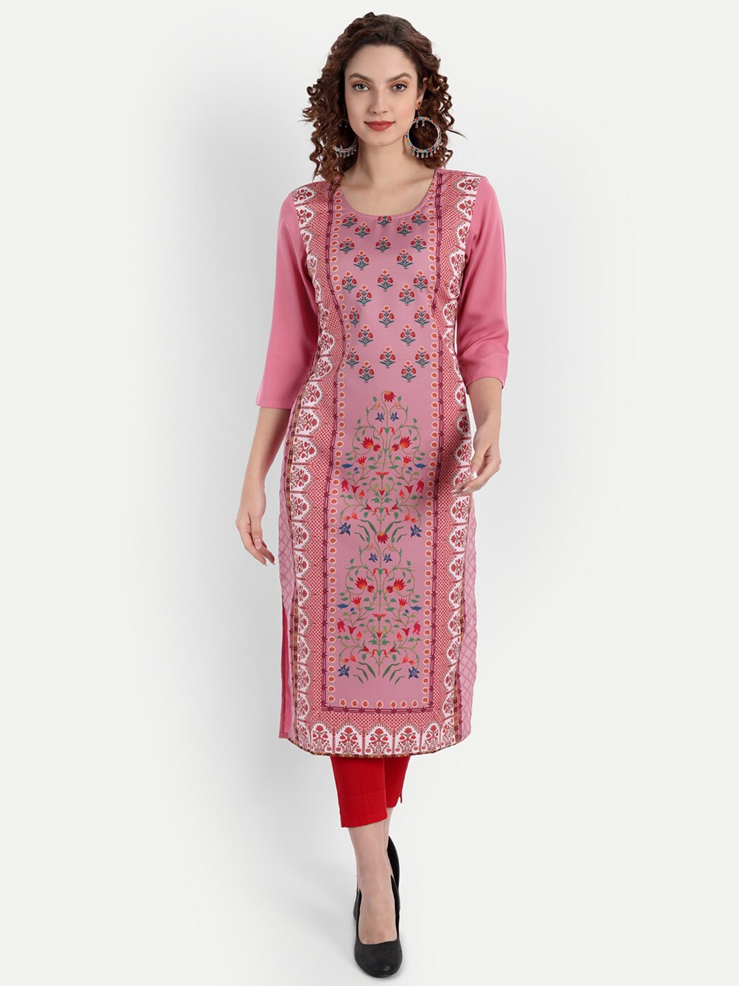 

soan Women Lavender & Blue Ethnic Motifs Printed Straight Kurta