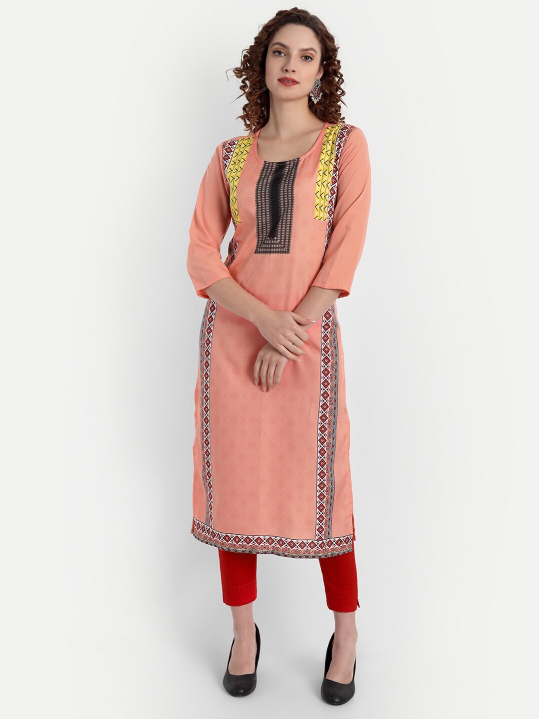 

soan Peach-Coloured Floral Printed Pure Crepe Kurti