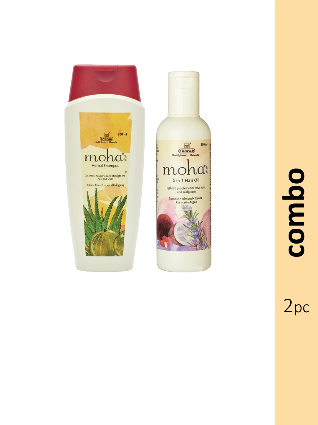 

moha Set of Herbal Shampoo + 5 in 1 Hair Oil - 200 ml Each, Off white