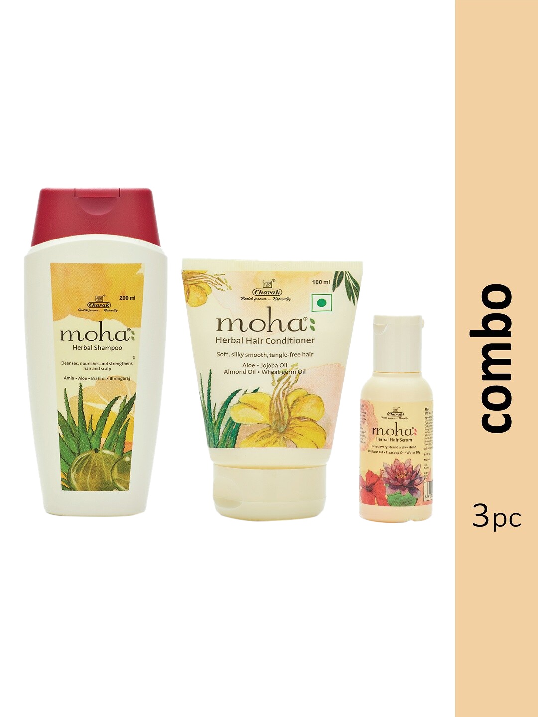 

moha Set of Herbal Shampoo 200 ml + Conditioner 100 ml + Serum 30 ml, Off white