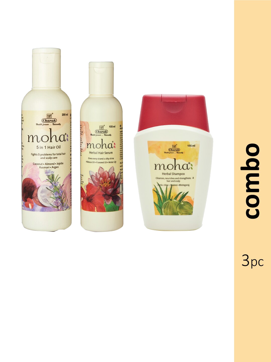 

moha Set of 5 In 1 Hair Oil 200 ml + Herbal Hair Serum 100 ml + Herbal Shampoo 100 ml, Off white