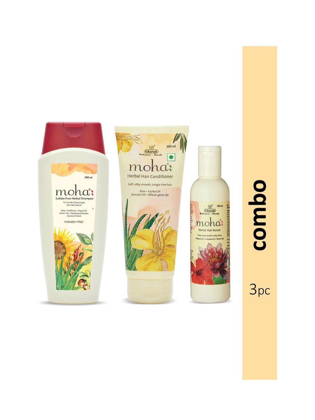 

moha Set of Shampoo 200 ml & Conditioner 200 ml & Hair Serum 100 ml, Off white