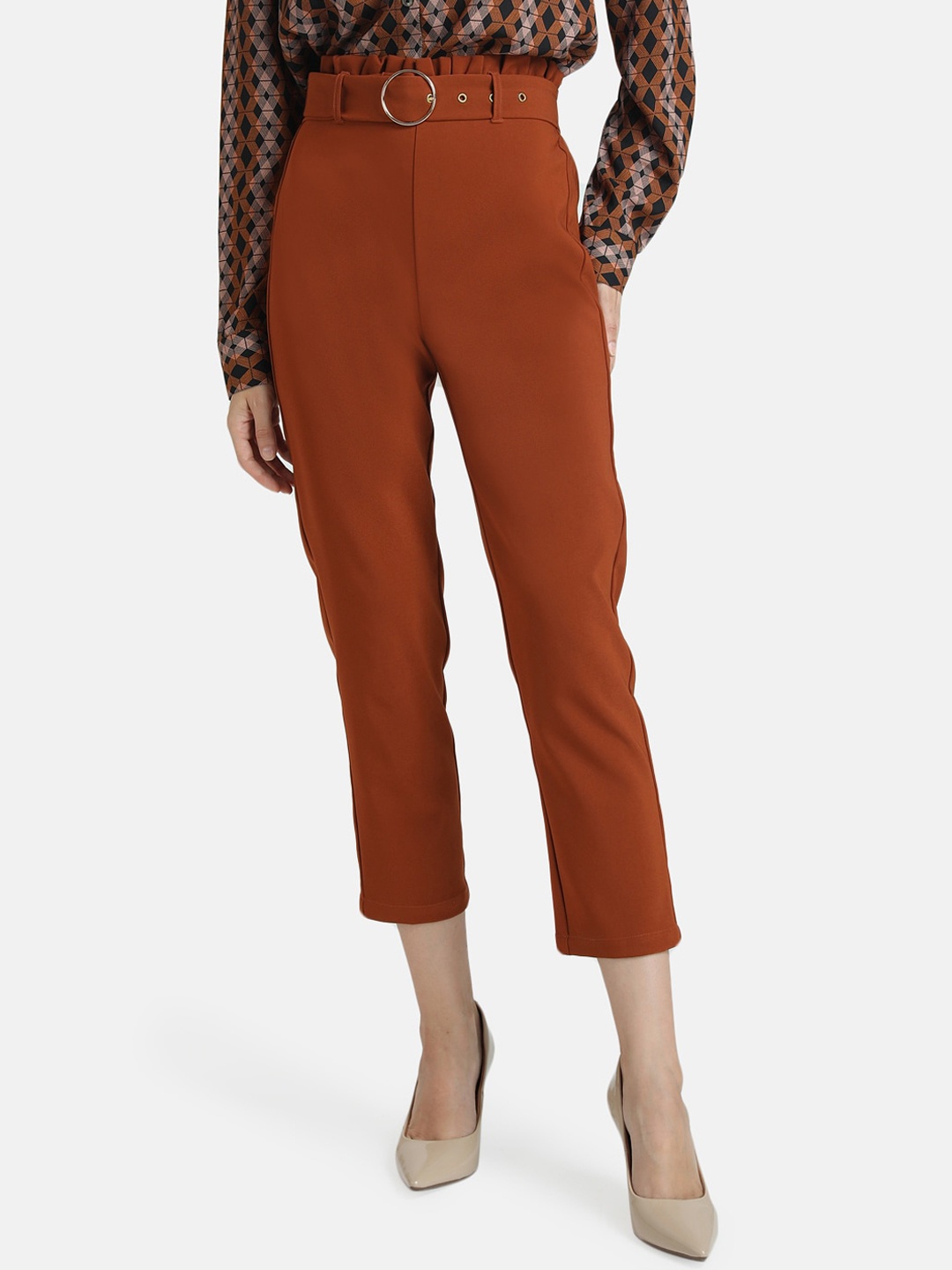 

Kazo Women Rust High-Rise Trousers
