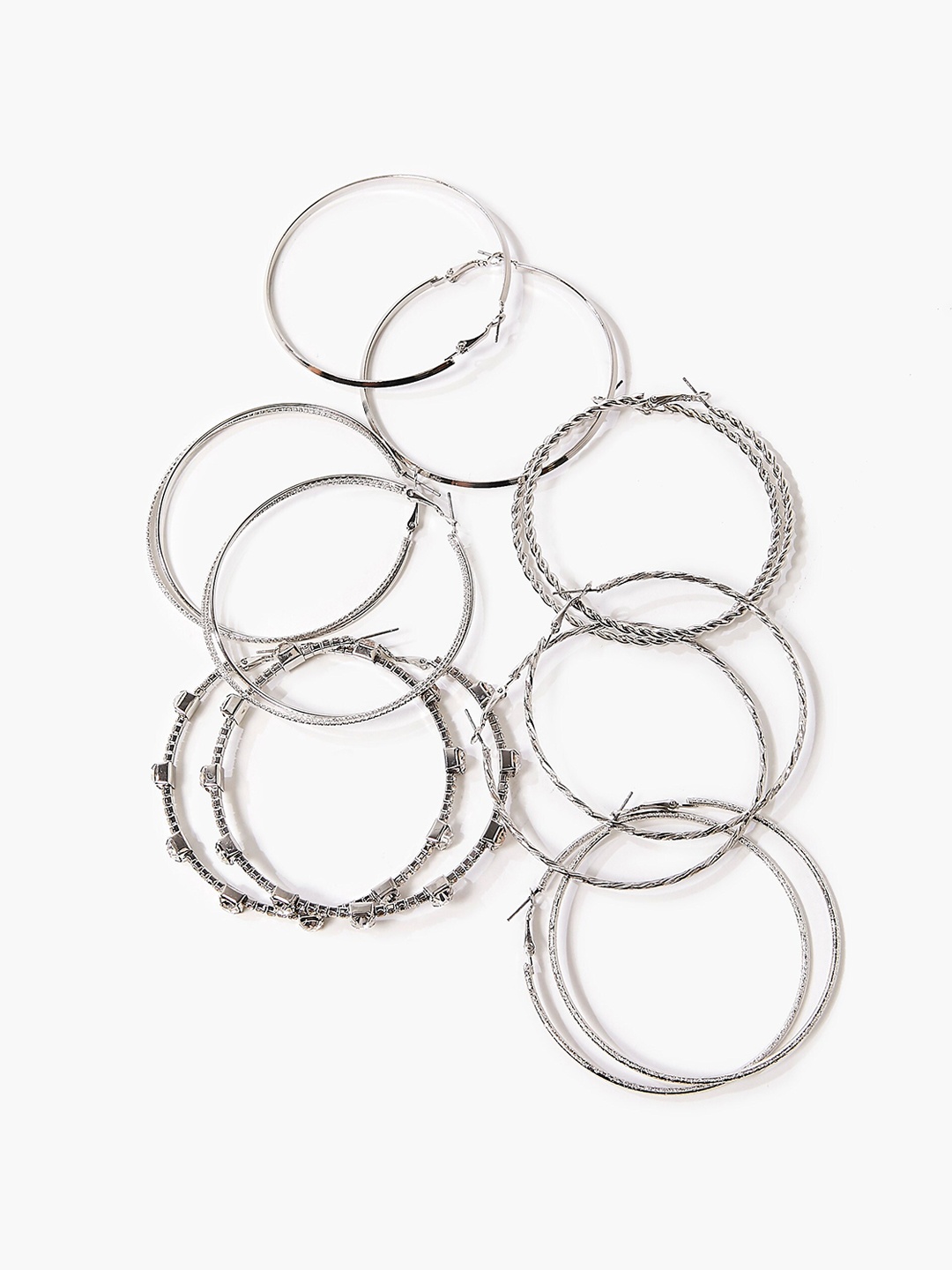 

FOREVER 21 Silver-Toned Contemporary Hoop Earrings