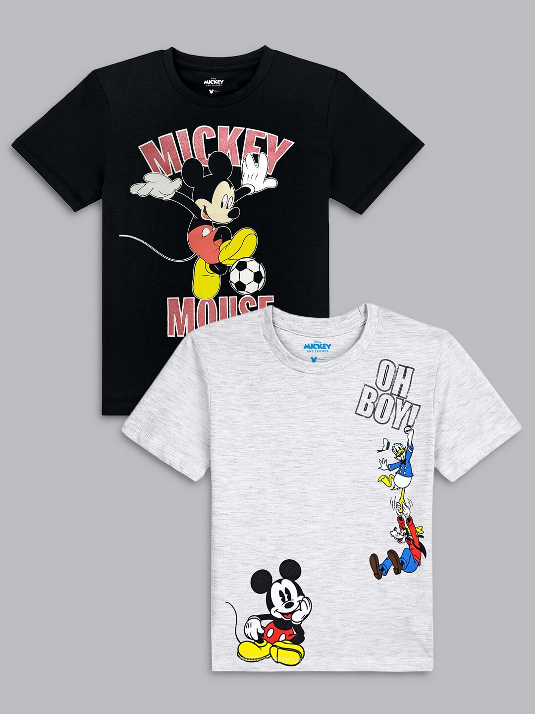

Kids Ville Boys Pack Of 2 Mickey Mouse Printed Pure Cotton Tshirts, Black