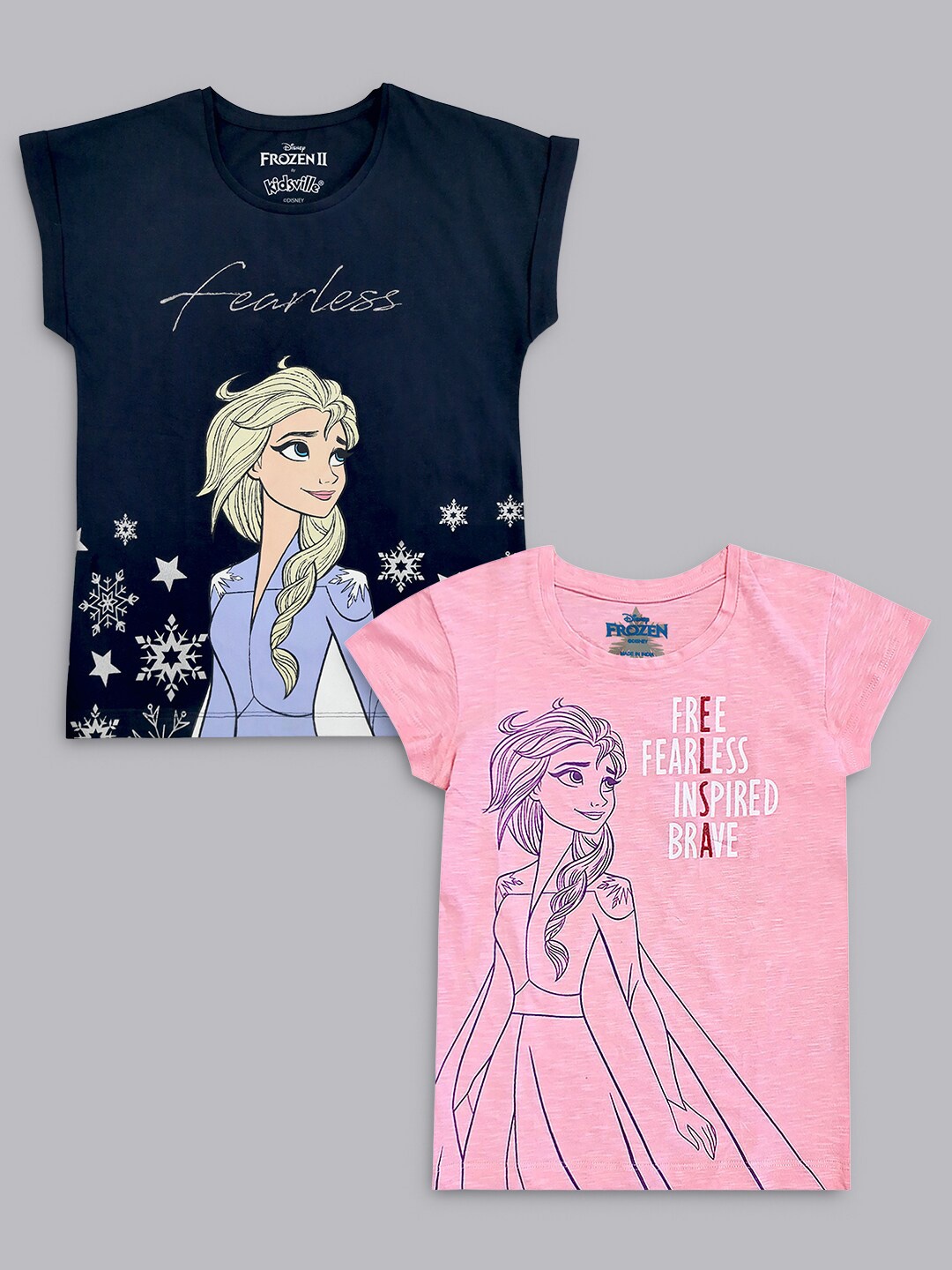 

Kids Ville Girls Pack of 2 Frozen Printed Tshirt, Black