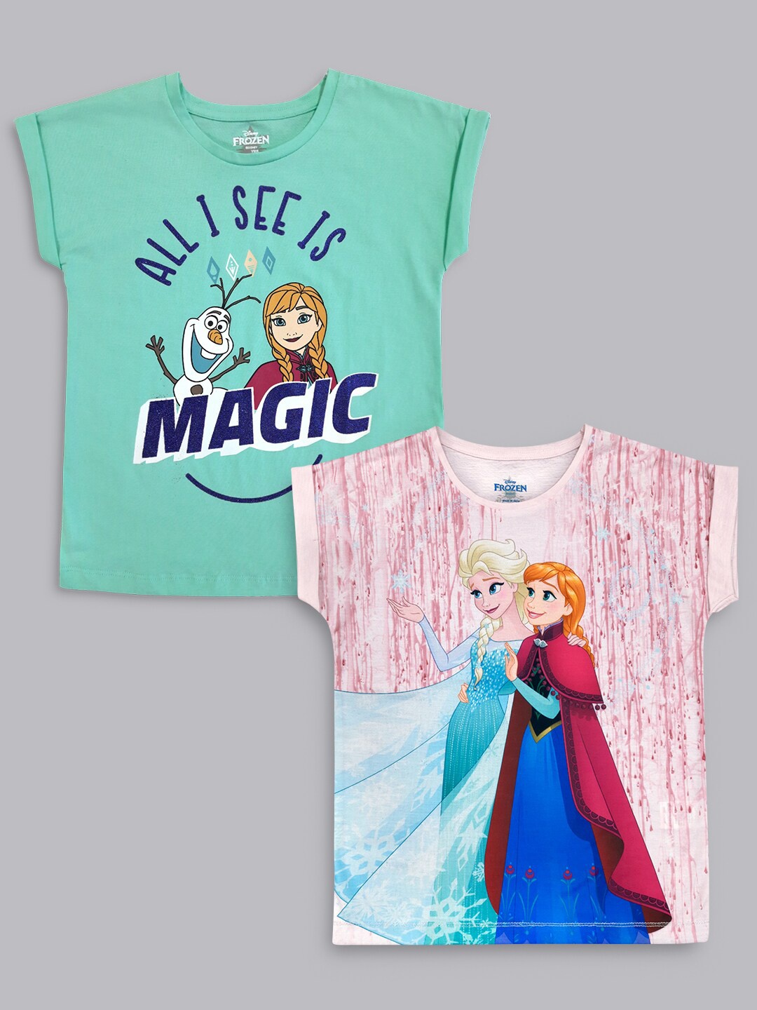 

Kids Ville Set Of 2 Frozen Printed Tshirt For Kids Girls, Green