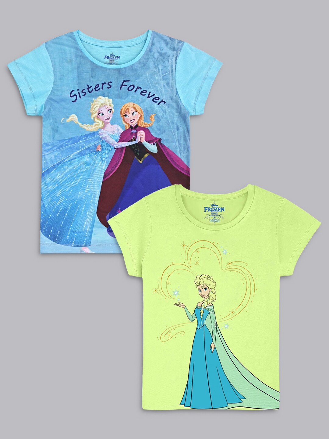 

Kids Ville Girls Pack Of 2 Frozen Printed Pure Cotton T-Shirts, Green