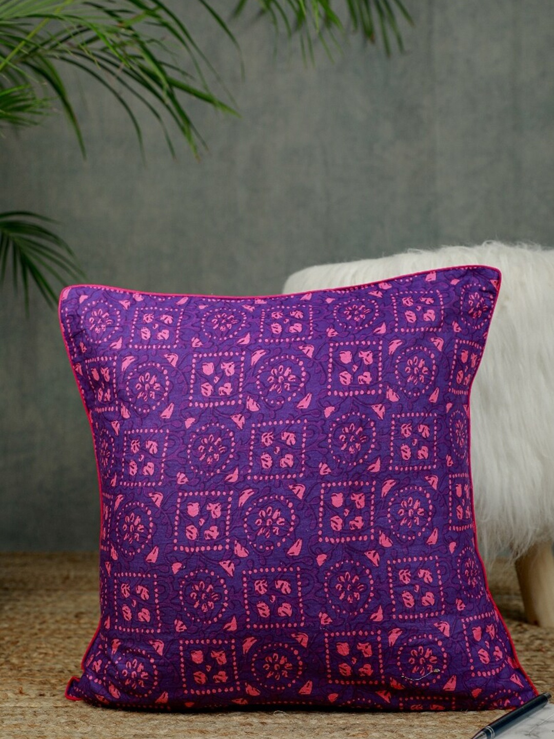 

Jaipur Folk Purple & Pink Set of 2 Geometric Square Cushion Covers