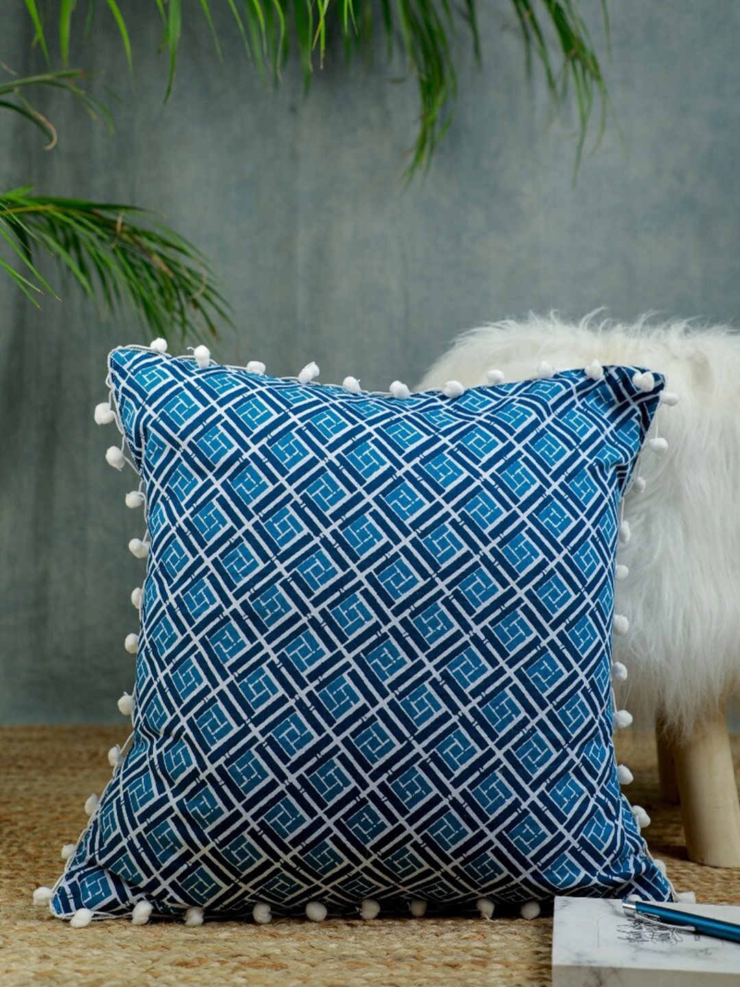 

Jaipur Folk Blue & White Set of 2 Geometric Square Cushion Covers