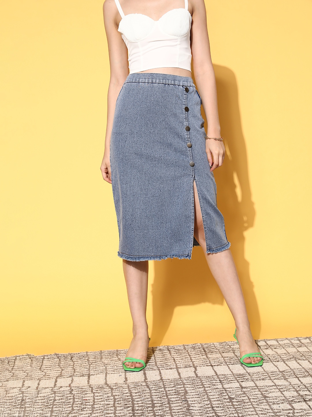 

plusS Blue Solid Roman Column Skirt