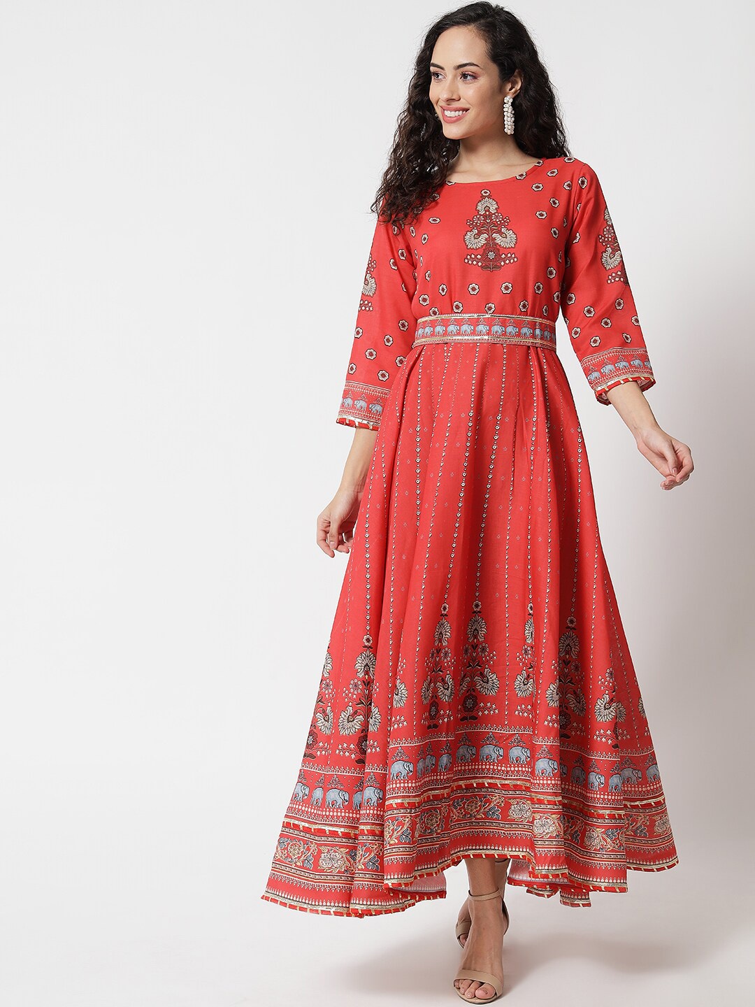 

Sitaram Designer Women Red Ethnic Motifs Embroidered Dobby Anarkali Kurta
