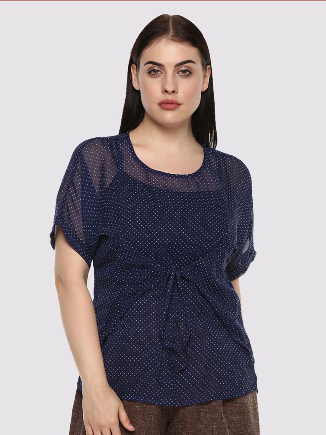

LastInch Blue Extended Sleeves Cinched Waist Top