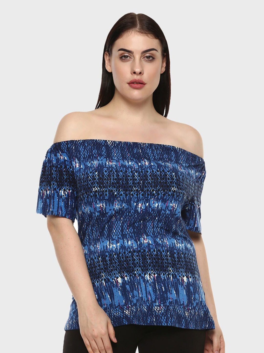 

LastInch Blue Print Off-Shoulder Bardot Top