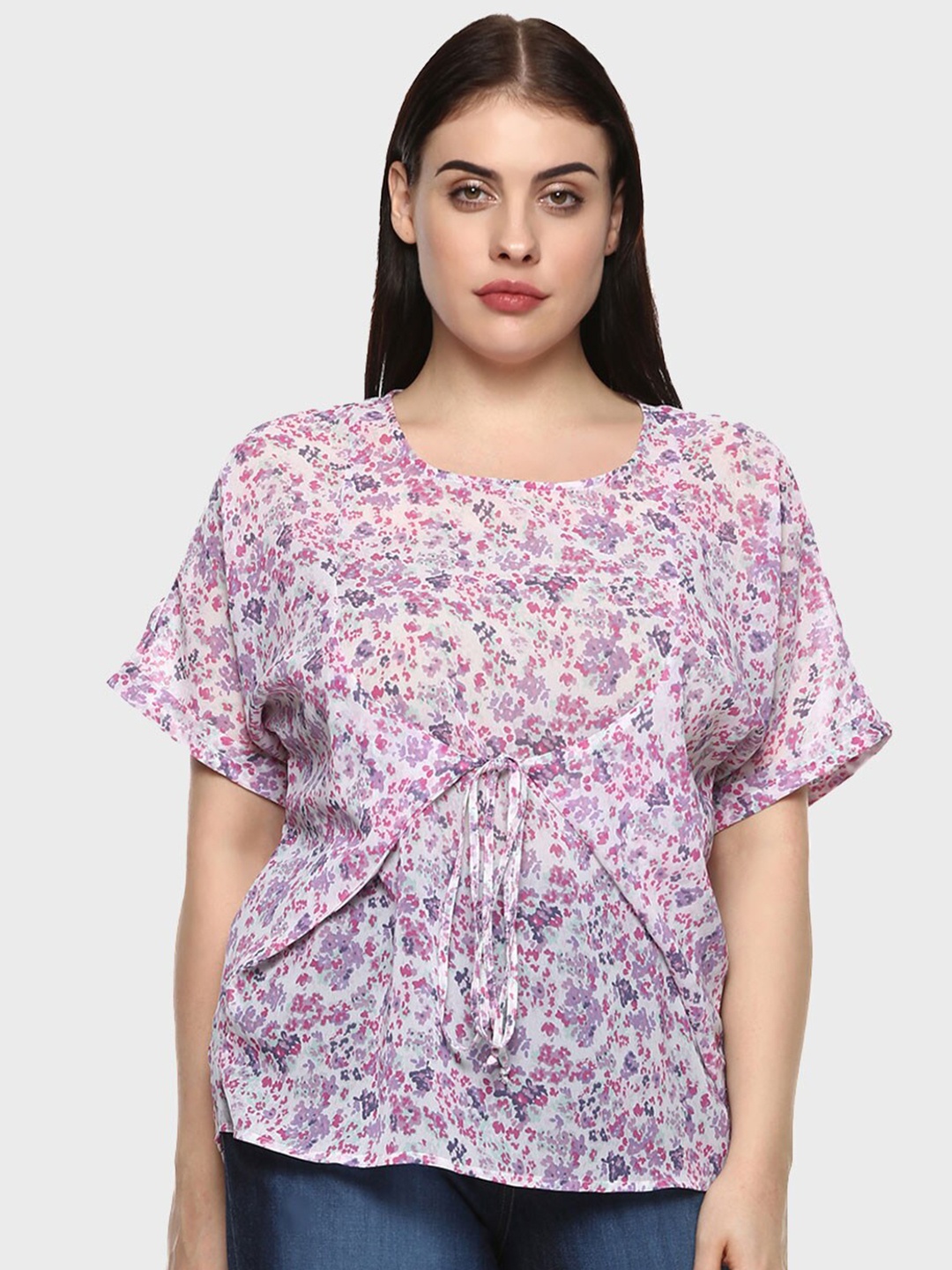 

LastInch Multicoloured & orchid tint Floral Print Georgette Top, Multi