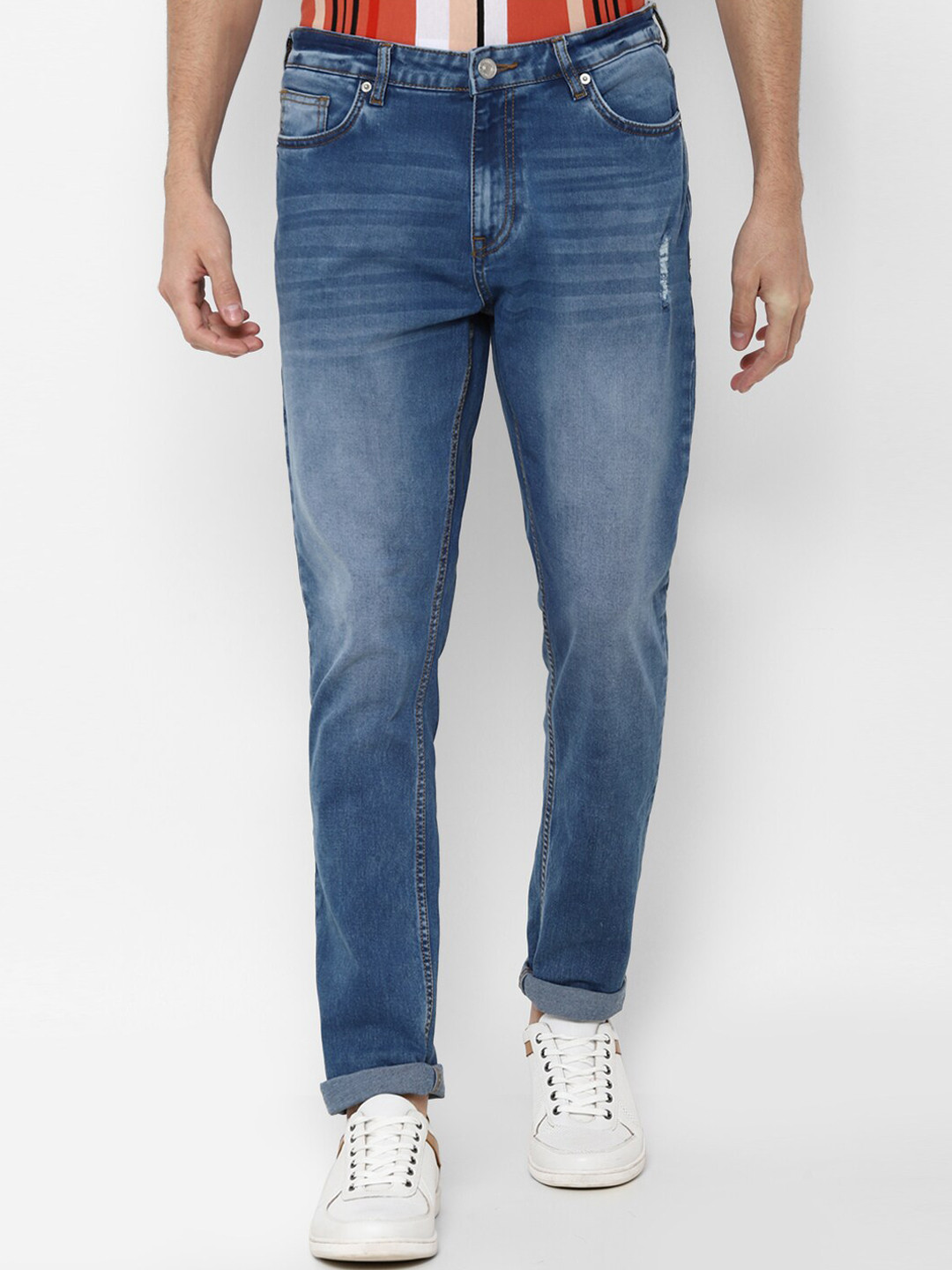 

FOREVER 21 Men Blue Low Distress Light Fade Jeans