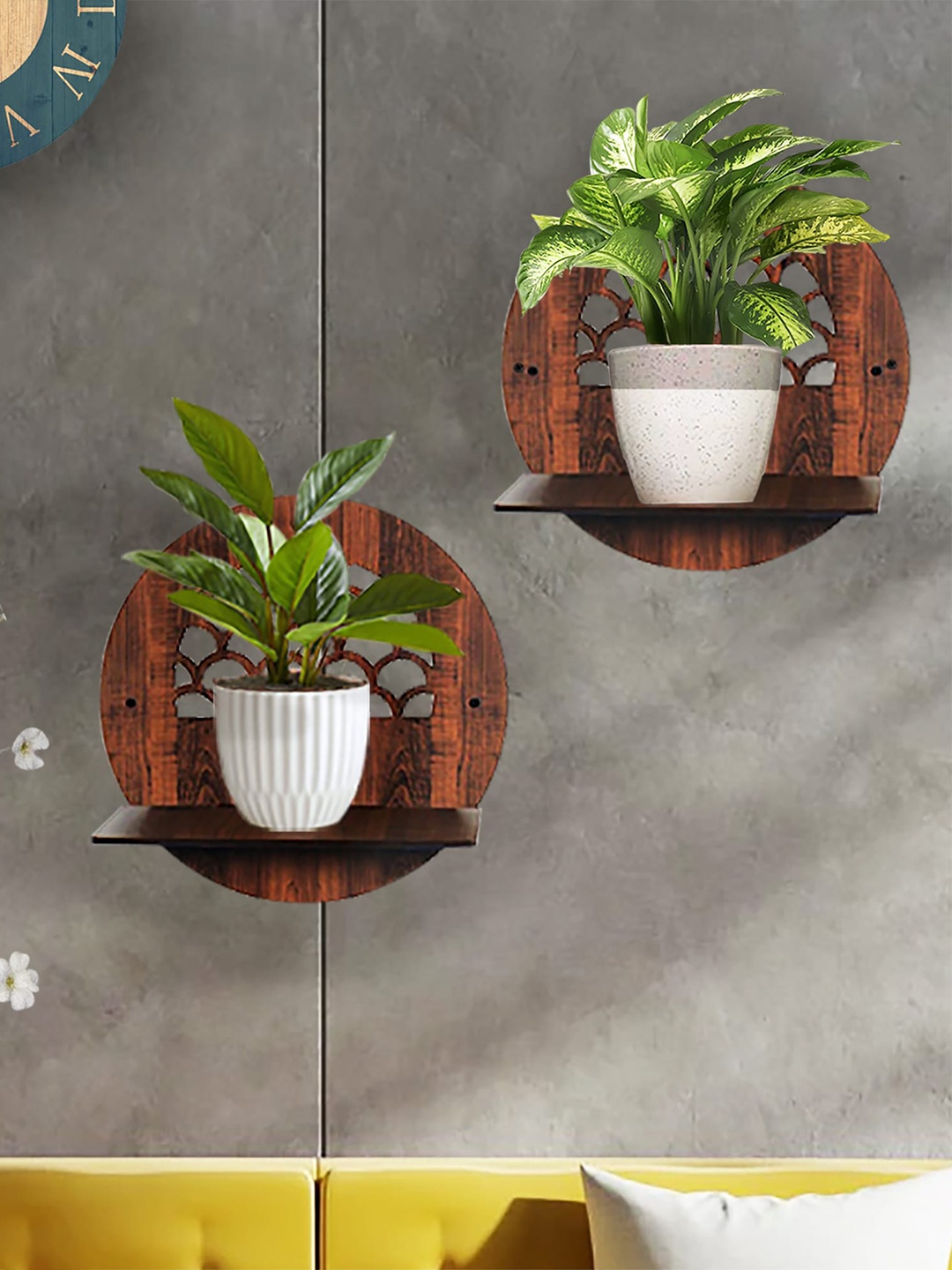 

Homesake Set Of 2 Coffee Brown Wooden Planters