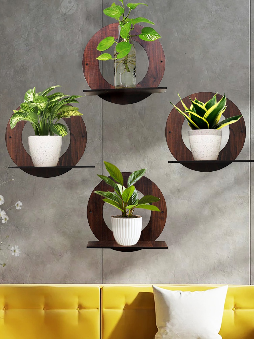 

Homesake Set Of 4 Solid Wall Planters, Coffee brown