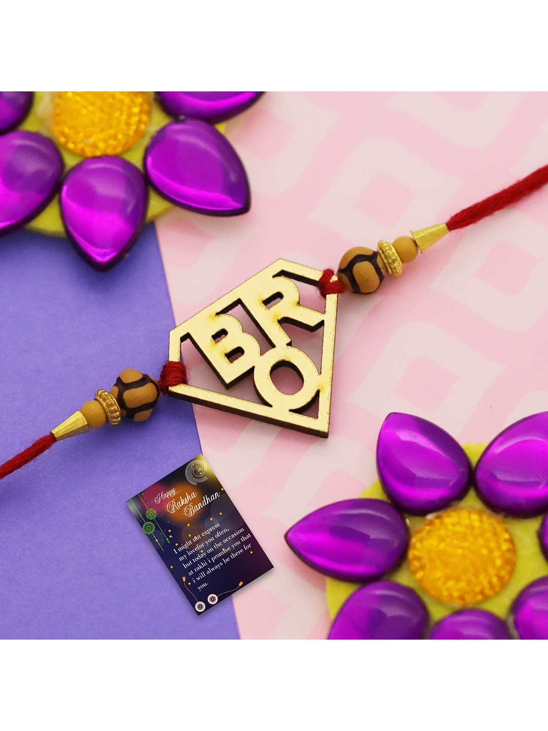 

Silver Shine Set Of 2 Rakhi with Roli Chawal Greeting Card, Multi